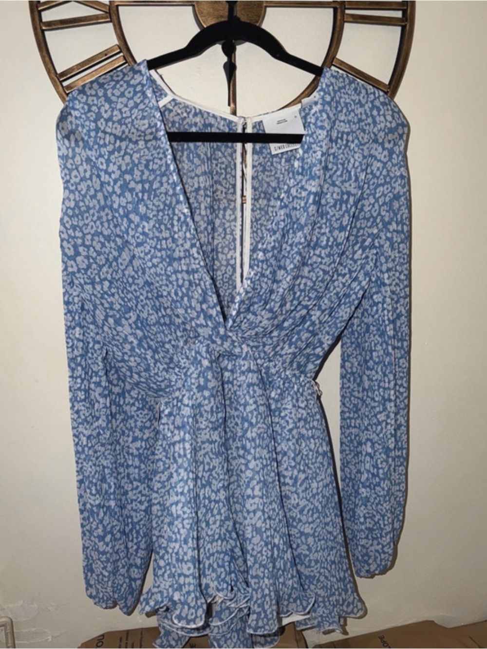 C/MEO Collective Powder Blue & White Floral Long Sleeve Mini Dress